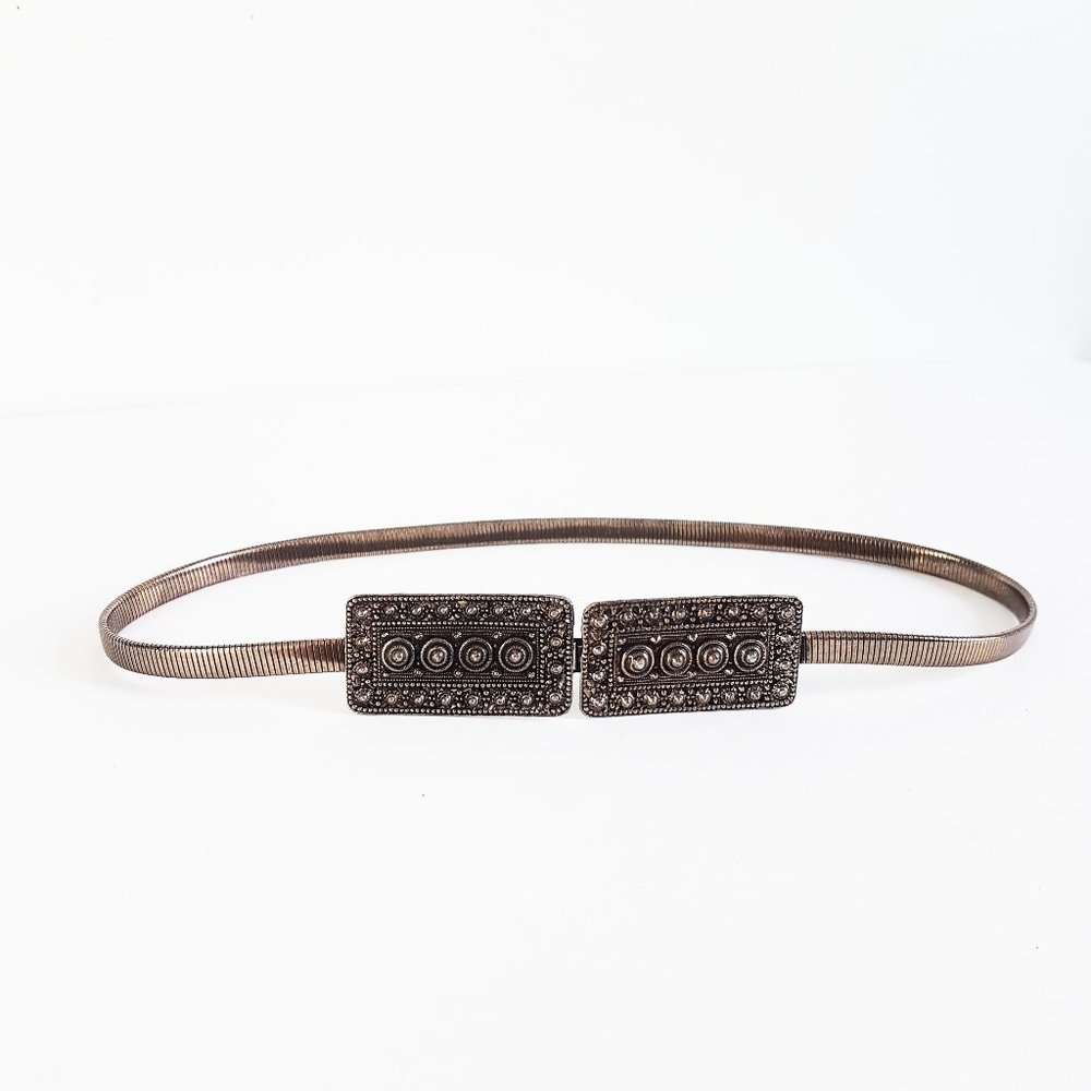 1980s Vintage Bronze Metal Skinny Belt Size 25" Bronze Gold Elegant Belt